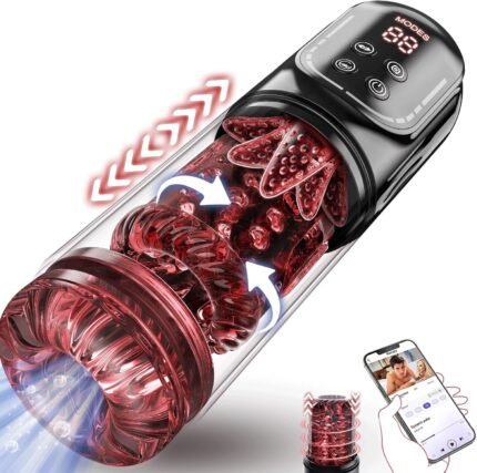 Male Masturbator Penis Pump - AI Sync Male Sex Toys for Men Sex Toy Pocket Pussies 7 Thrusting Rotating Vibrating Sucking Licking Stroker Adult Toys for Men Tickler AI LCD